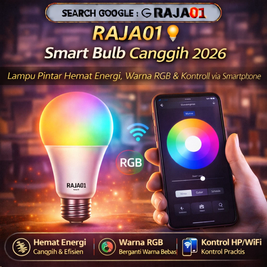 RAJA01 💡 Smart Bulb Canggih 2026 Lampu Pintar Hemat Energi, Warna RGB & Kontrol via Smartphone.